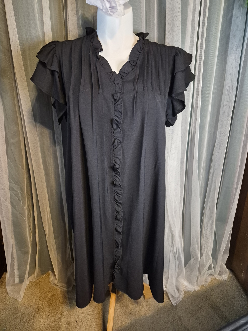 Source Unknown Black Ruffle-Front Flutter Sleeve Tunic Top